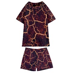 Lava Cracked Background Fire Kids  Swim Tee And Shorts Set by Wegoenart