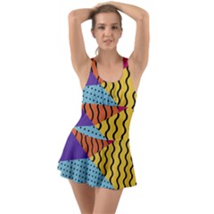 Background Abstract Memphis Ruffle Top Dress Swimsuit by Wegoenart