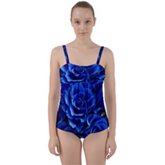 Blue Roses Flowers Plant Romance Twist Front Tankini Set by Wegoenart