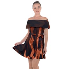 Smoke Flame Abstract Orange Red Off Shoulder Velour Dress