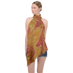 Texture Pattern Abstract Art Halter Asymmetric Satin Top