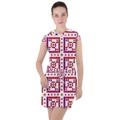 Background Abstract Square Drawstring Hooded Dress