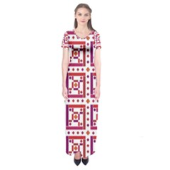 Background Abstract Square Short Sleeve Maxi Dress