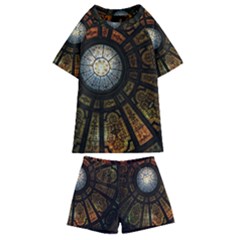 Art Ceiling Dome Pattern Kids  Swim Tee And Shorts Set
