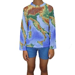 Italy Alpine Alpine Region Map Kids  Long Sleeve Swimwear