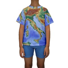 Italy Alpine Alpine Region Map Kids  Short Sleeve Swimwear