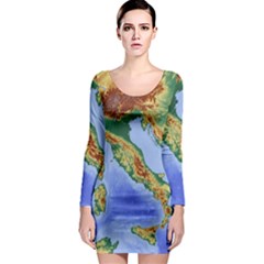 Italy Alpine Alpine Region Map Long Sleeve Bodycon Dress