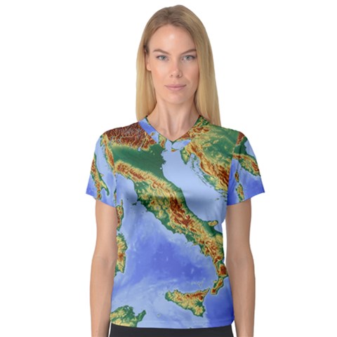 Italy Alpine Alpine Region Map V-neck Sport Mesh Tee by Wegoenart