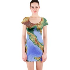 Italy Alpine Alpine Region Map Short Sleeve Bodycon Dress by Wegoenart