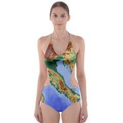 Italy Alpine Alpine Region Map Cut-Out One Piece Swimsuit