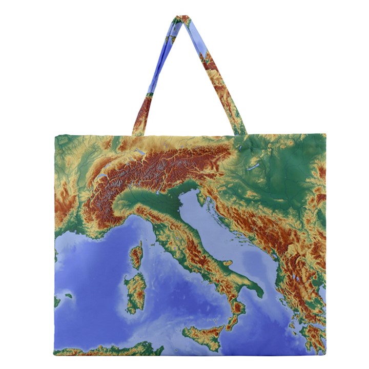 Italy Alpine Alpine Region Map Zipper Large Tote Bag