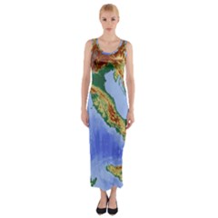 Italy Alpine Alpine Region Map Fitted Maxi Dress by Wegoenart