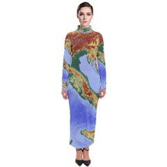 Italy Alpine Alpine Region Map Turtleneck Maxi Dress