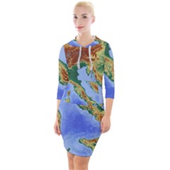 Italy Alpine Alpine Region Map Quarter Sleeve Hood Bodycon Dress