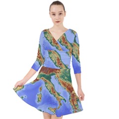 Italy Alpine Alpine Region Map Quarter Sleeve Front Wrap Dress