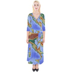 Italy Alpine Alpine Region Map Quarter Sleeve Wrap Maxi Dress