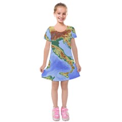 Italy Alpine Alpine Region Map Kids  Short Sleeve Velvet Dress