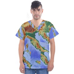 Italy Alpine Alpine Region Map Men s V-Neck Scrub Top