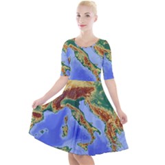 Italy Alpine Alpine Region Map Quarter Sleeve A-Line Dress