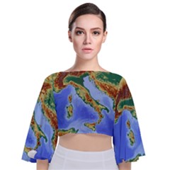 Italy Alpine Alpine Region Map Tie Back Butterfly Sleeve Chiffon Top