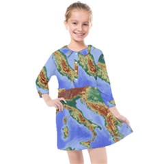 Italy Alpine Alpine Region Map Kids  Quarter Sleeve Shirt Dress