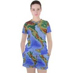 Italy Alpine Alpine Region Map Women s Tee and Shorts Set