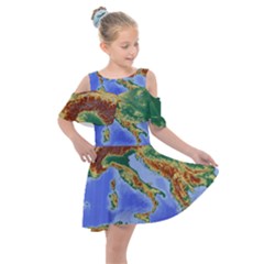 Italy Alpine Alpine Region Map Kids  Shoulder Cutout Chiffon Dress