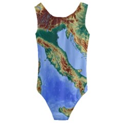 Italy Alpine Alpine Region Map Kids  Cut-Out Back One Piece Swimsuit