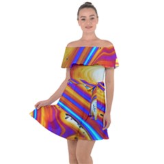 Abstract Architecture Background Off Shoulder Velour Dress by Wegoenart