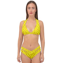 Yellow Background Abstract Double Strap Halter Bikini Set by Wegoenart