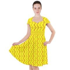 Yellow Background Abstract Cap Sleeve Midi Dress by Wegoenart