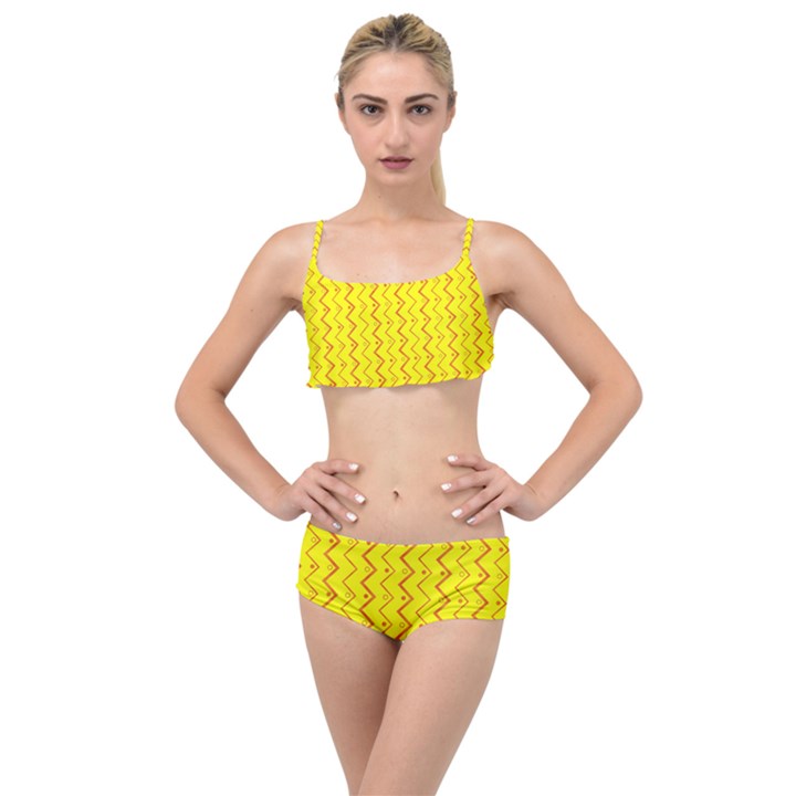 Yellow Background Abstract Layered Top Bikini Set