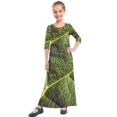 Green Leaf Giant Rhubarb Mammoth Sheet Kids  Quarter Sleeve Maxi Dress