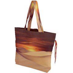 Desert Sun Landscape Sunset Dune Drawstring Tote Bag by Wegoenart