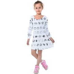 Vegan Vegetarian Icons Food Eat Kids  Long Sleeve Velvet Dress by Wegoenart