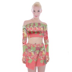 Fractal Gradient Colorful Infinity Off Shoulder Top With Mini Skirt Set by Wegoenart