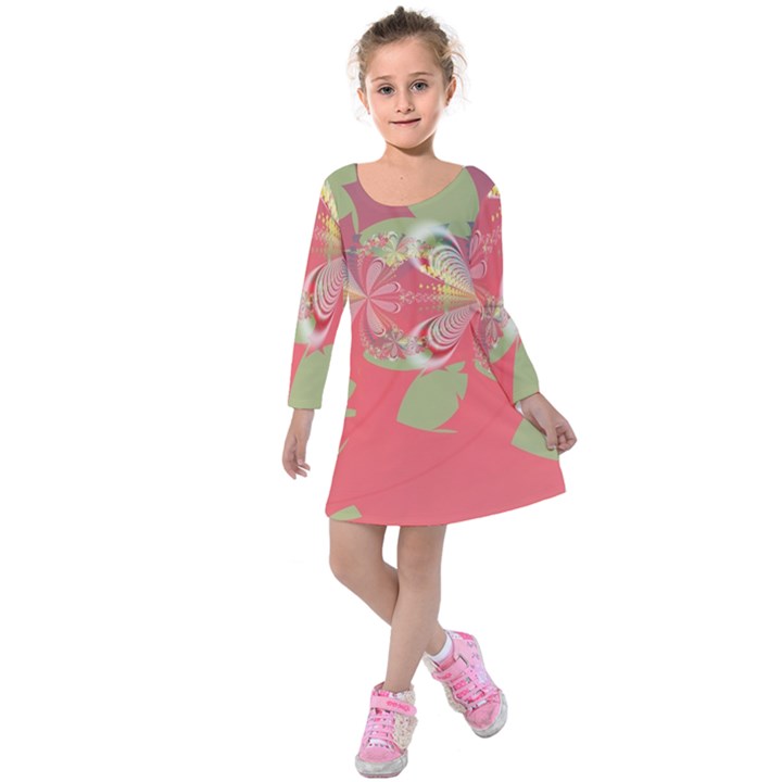 Fractal Gradient Colorful Infinity Kids  Long Sleeve Velvet Dress