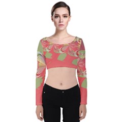 Fractal Gradient Colorful Infinity Velvet Long Sleeve Crop Top by Wegoenart