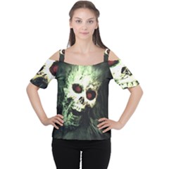 Screaming Skull Human Halloween Cutout Shoulder Tee