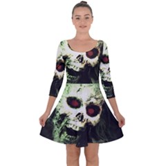 Screaming Skull Human Halloween Quarter Sleeve Skater Dress