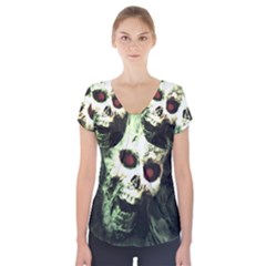 Screaming Skull Human Halloween Short Sleeve Front Detail Top