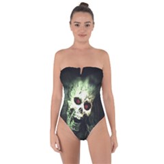 Screaming Skull Human Halloween Tie Back One Piece Swimsuit