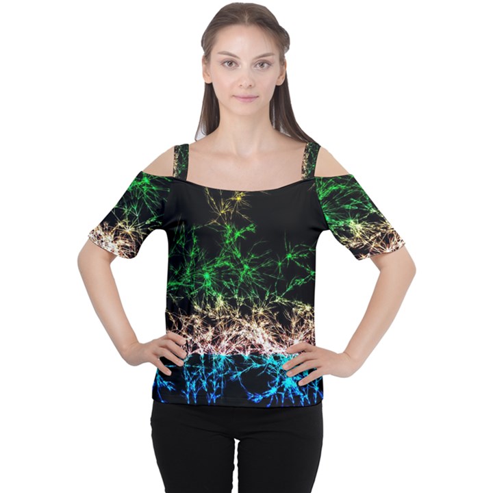 Wallpaper Fractal Lines Abstract Cutout Shoulder Tee