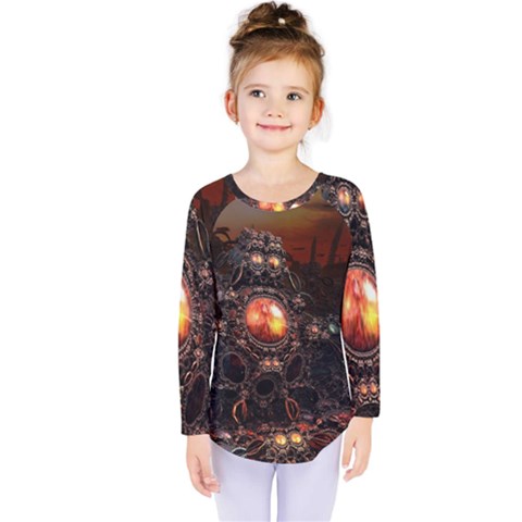 Fractal Mandelbulb 3d Action Kids  Long Sleeve Tee by Wegoenart