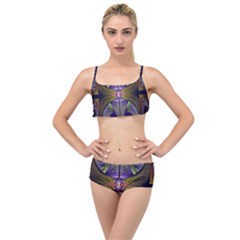 Fractal Blue Tin Pattern Texture Layered Top Bikini Set