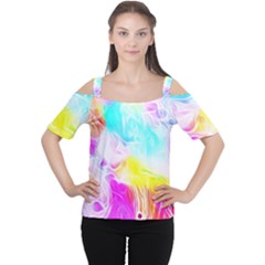 Background Drips Fluid Colorful Pattern Cutout Shoulder Tee