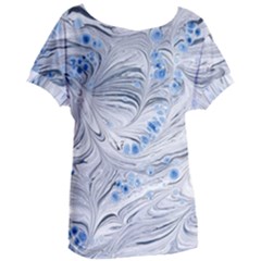 Marbled Paper Mottle Color Movement Blue White Women s Oversized Tee by Wegoenart