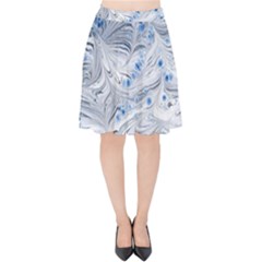 Marbled Paper Mottle Color Movement Blue White Velvet High Waist Skirt by Wegoenart