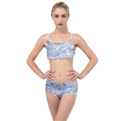 Marbled Paper Mottle Color Movement Blue White Layered Top Bikini Set