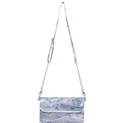Marbled Paper Mottle Color Movement Blue White Mini Crossbody Handbag by Wegoenart